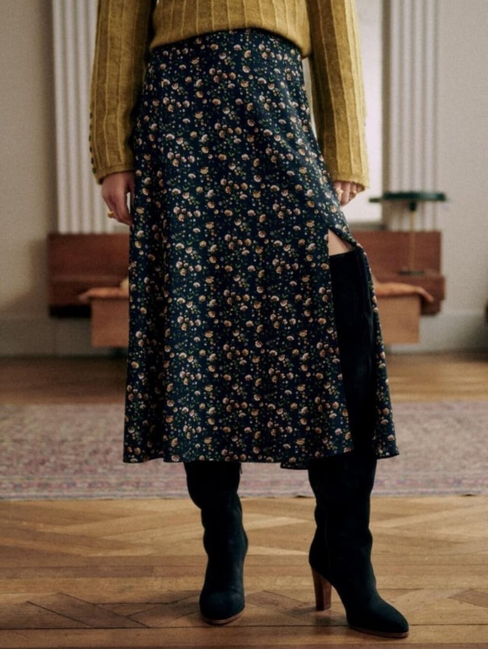 Sezane Tabata Floral A-Line Skirt